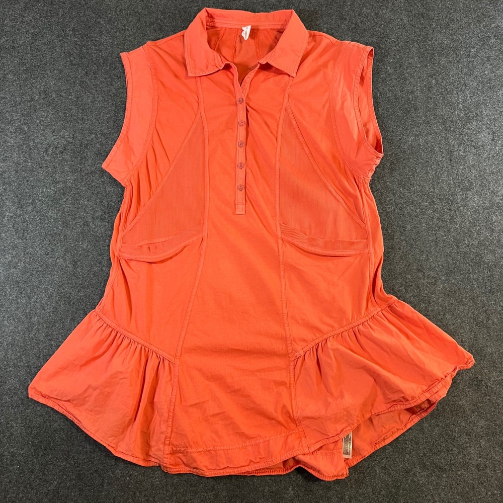 Daily‎ Practice Anthropologie Sleeveless Polo Tunic Ruffle Hem Coral Orange XS